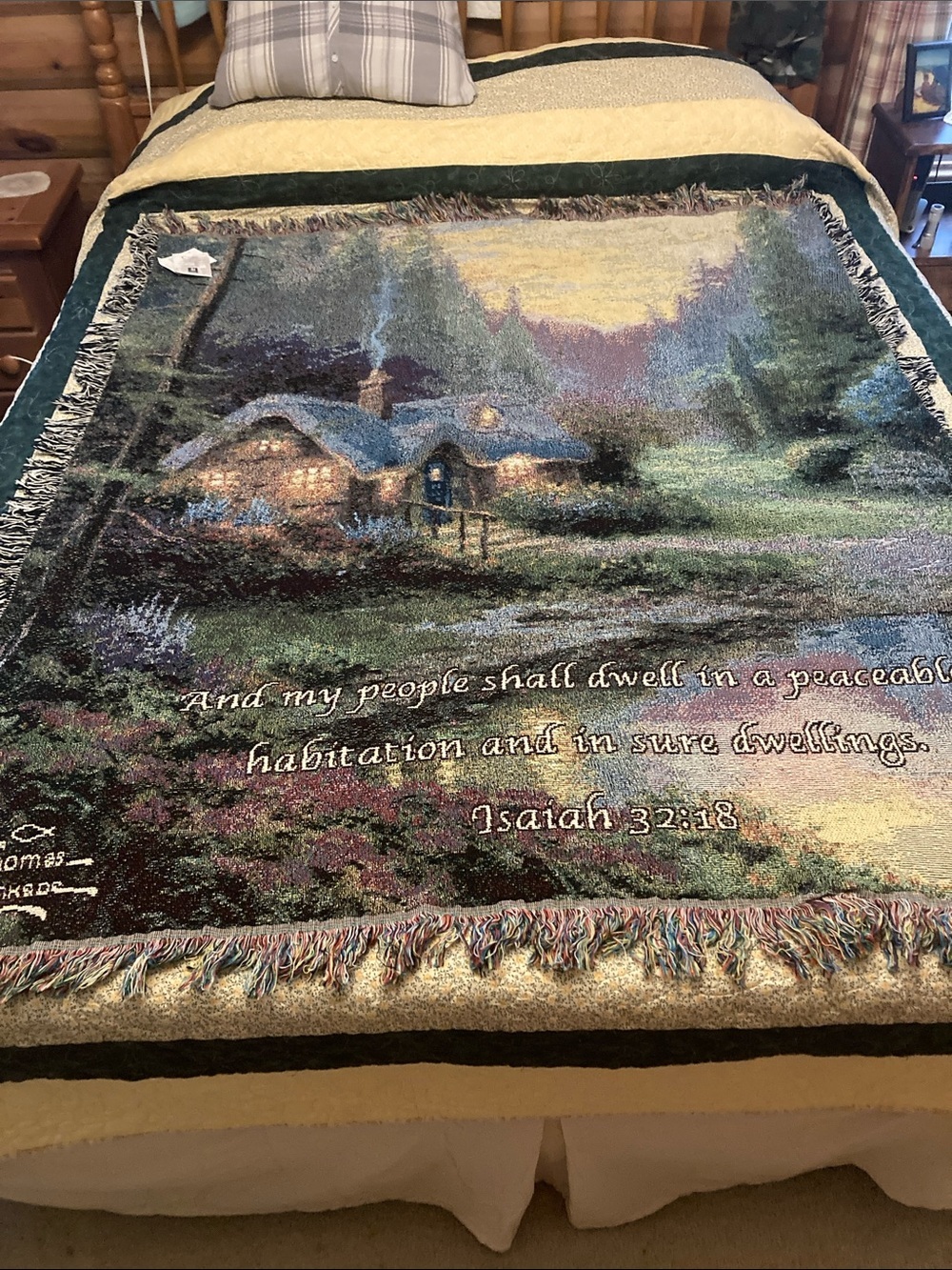 Thomas Kinkade Meadowwood Cottage tapestry throw 50x60 NWT made in the USA